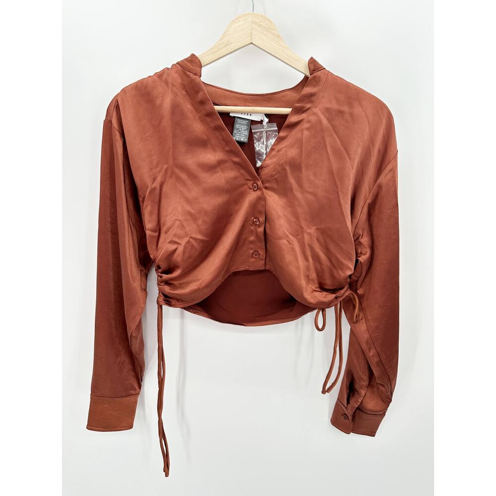 Lush‎ Women Rust Orange Satin Crop Top Ruched Mini Skirt Set Size S LS30842-FCI